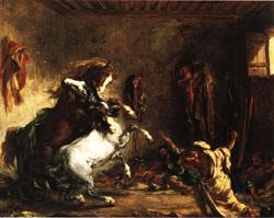 Eugene Delacroix Arabian Horses Fighting in a Stable Norge oil painting art
